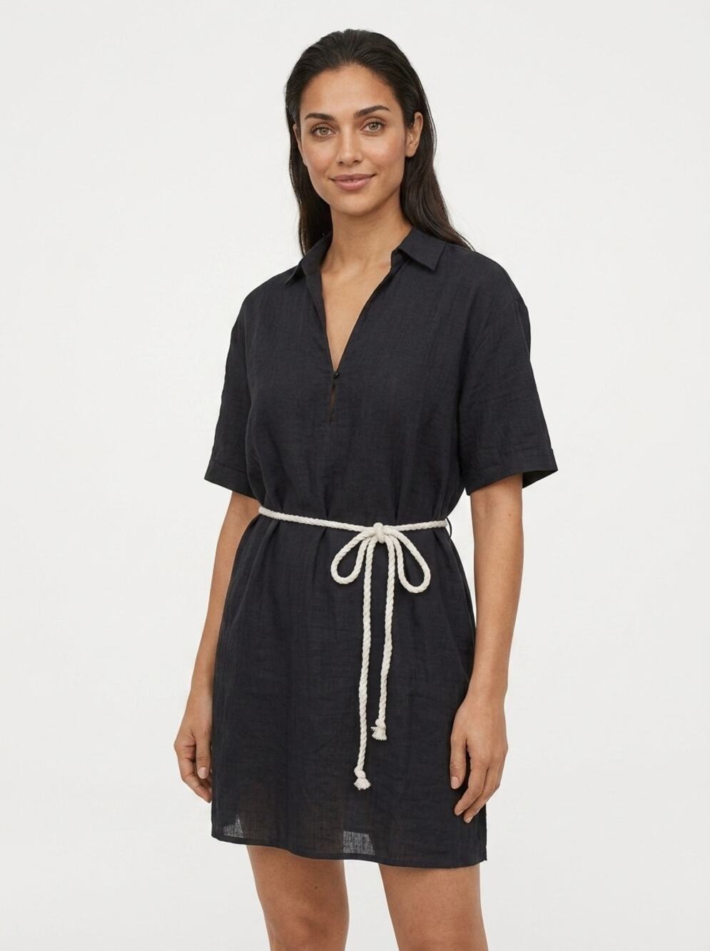 NWT H&M Linen Blend Collared Mini Shirt Dress Lightweight Women Size XS